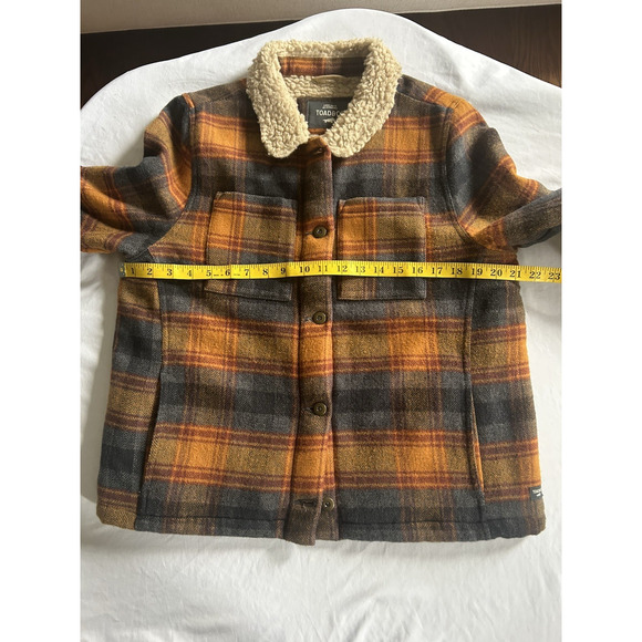 Toad & Co. Plaid Flannel Sherpa Lined Trucker Jacket Womens Size Large Orange - Picture 6 of 8